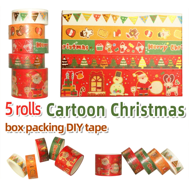 5 Rolls Cartoon Gold Foil Christmas Washi Tape Set a