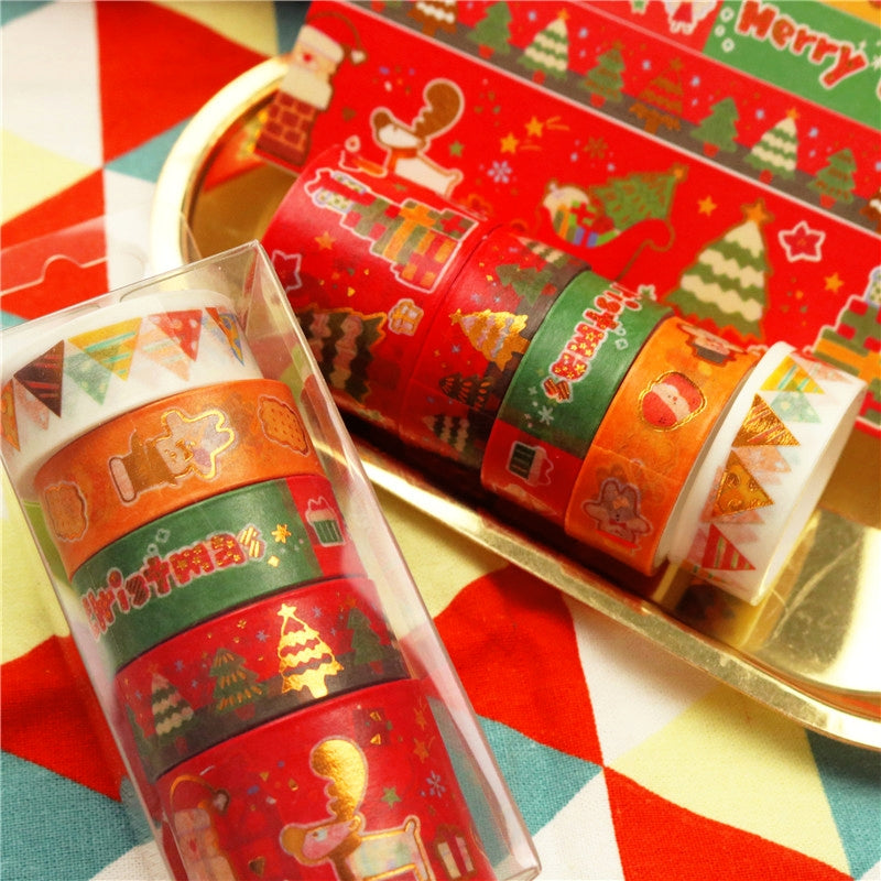 5 Rolls Cartoon Gold Foil Christmas Washi Tape Set b4