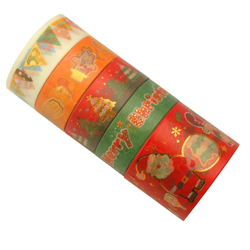 Tape - 5 Rolls Cartoon Gold Foil Christmas Washi Tape Set
