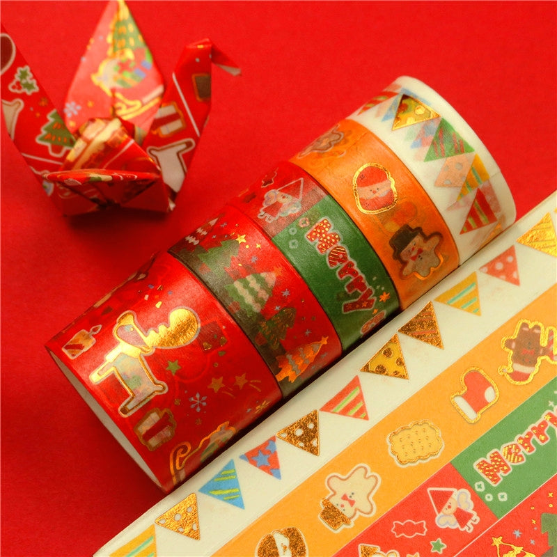 5 Rolls Cartoon Gold Foil Christmas Washi Tape Set b6