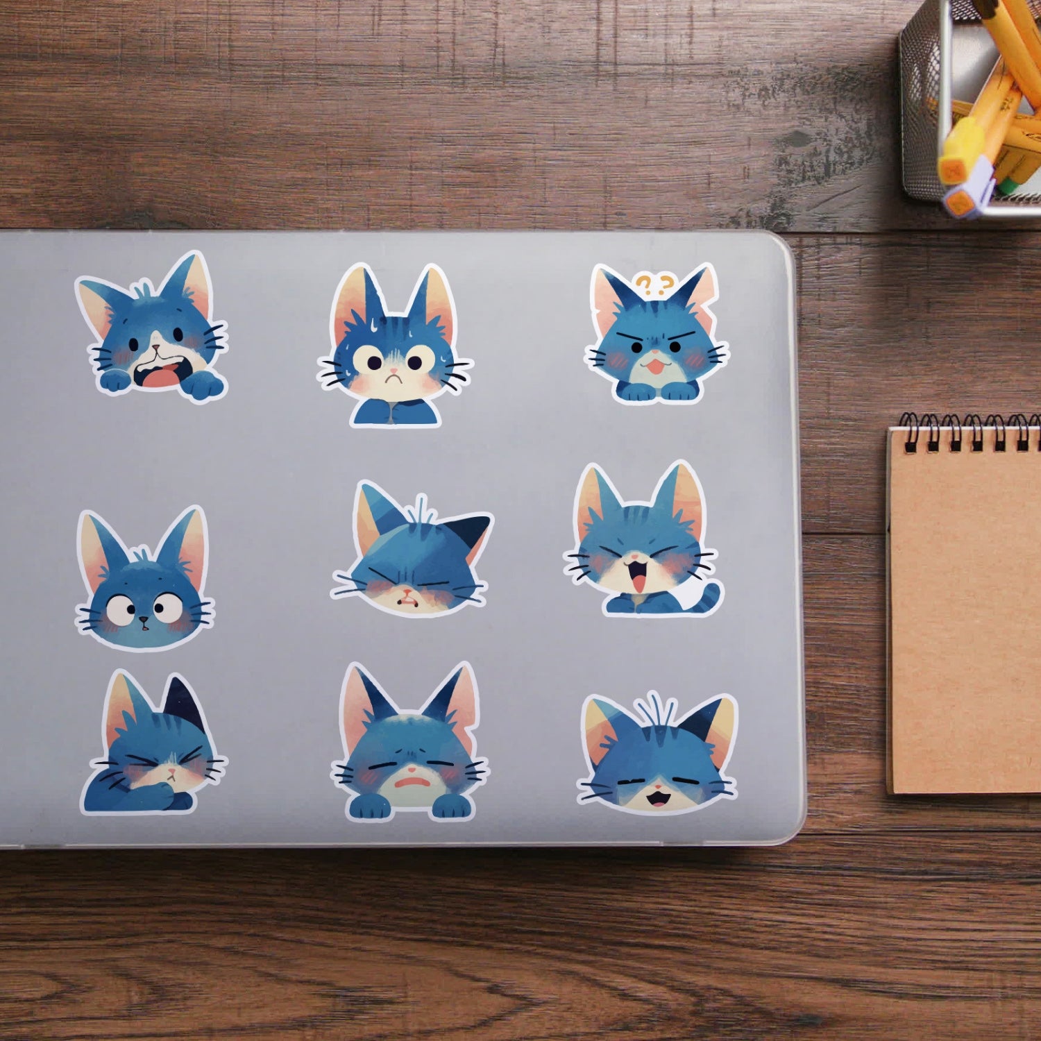 50 Unique Cute Blue Cat Decorative Stickers 10