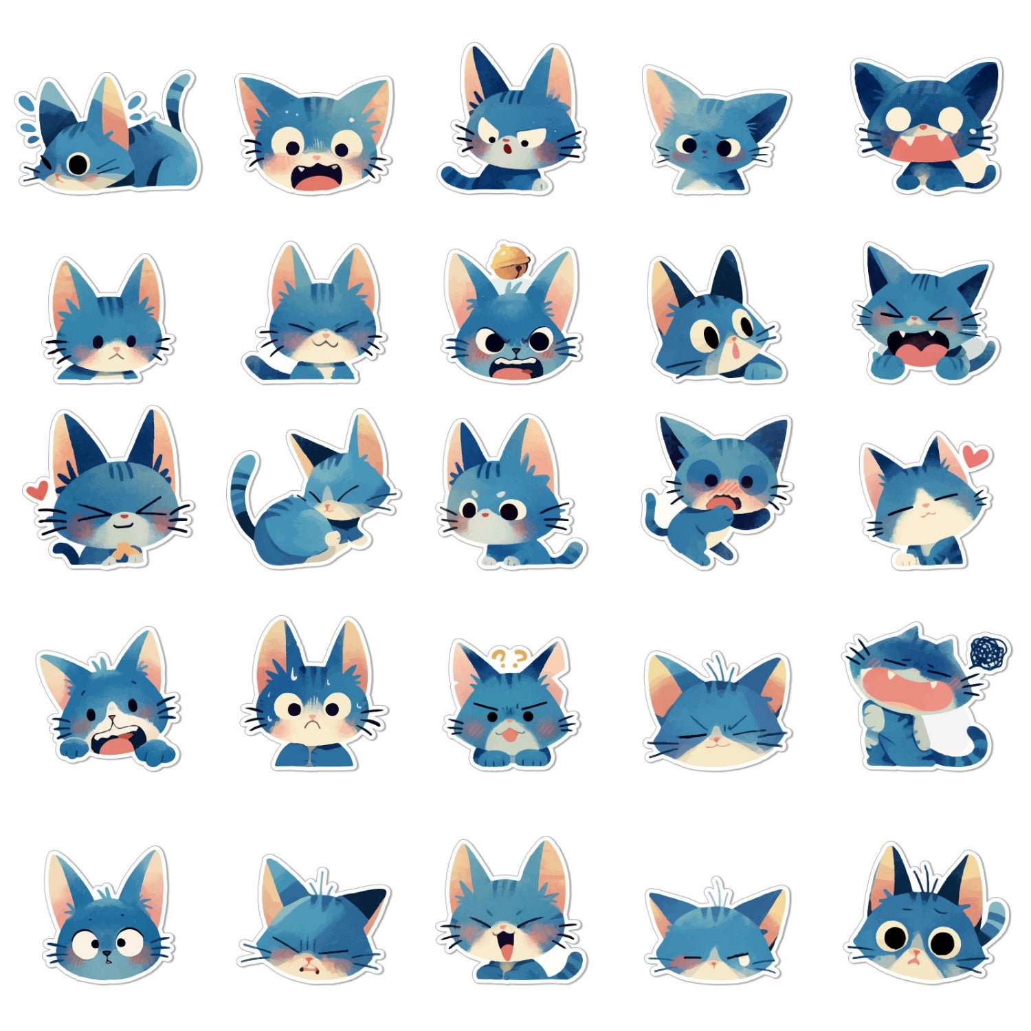 50 Unique Cute Blue Cat Decorative Stickers 1