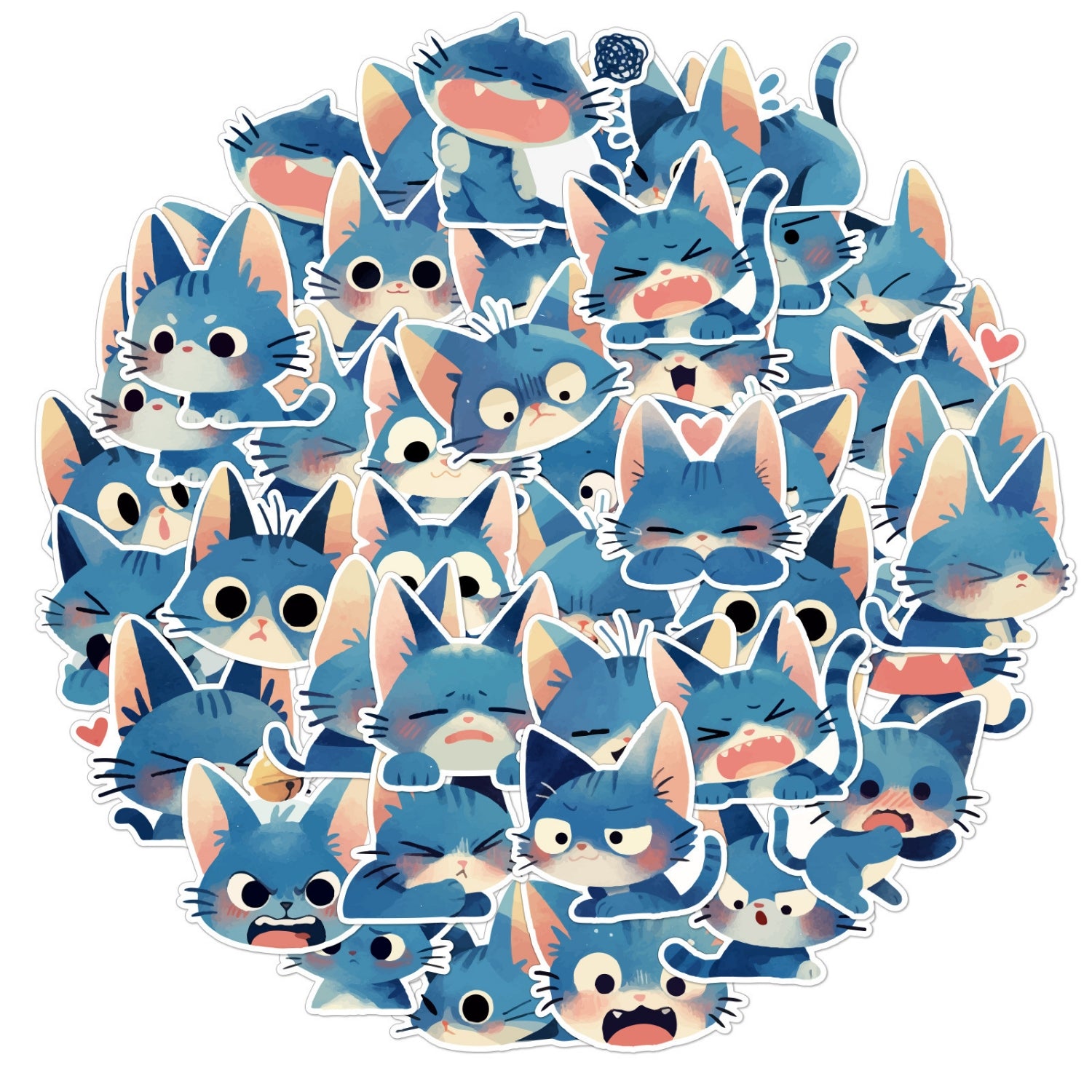 50 Unique Cute Blue Cat Decorative Stickers 5