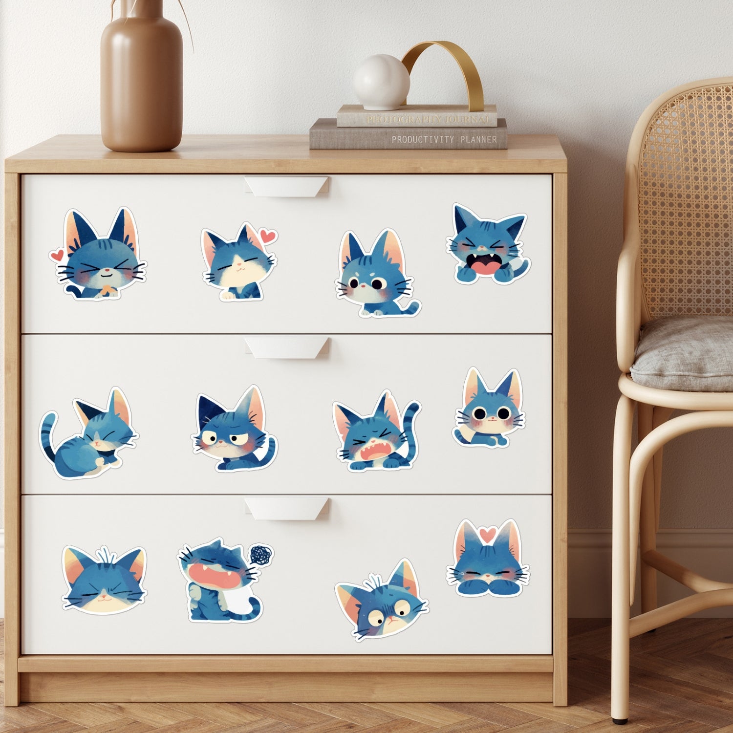 50 Unique Cute Blue Cat Decorative Stickers 7