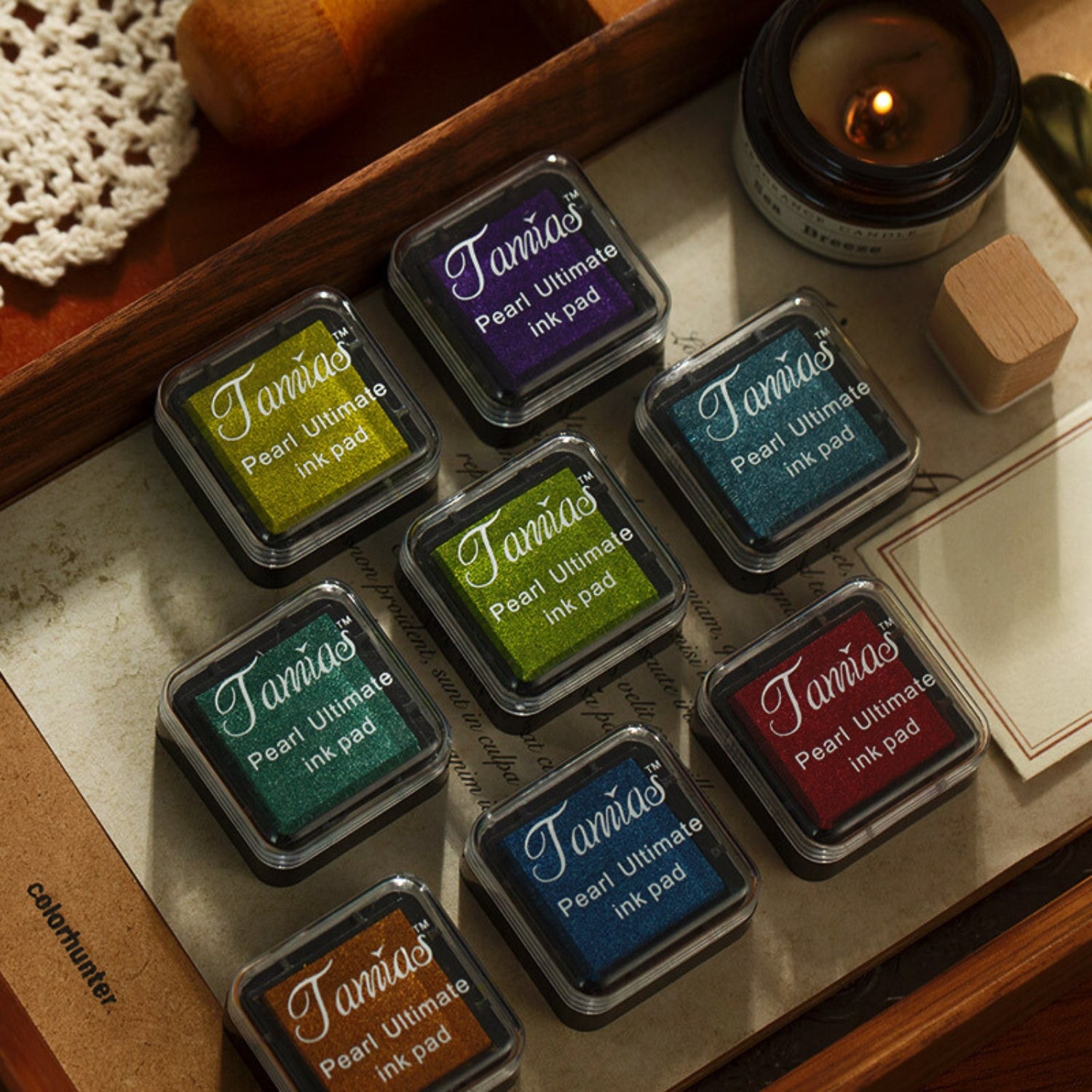 Retro Mini Pearlescent Ink Pad Set - 8 Vibrant Colors by Stamprints