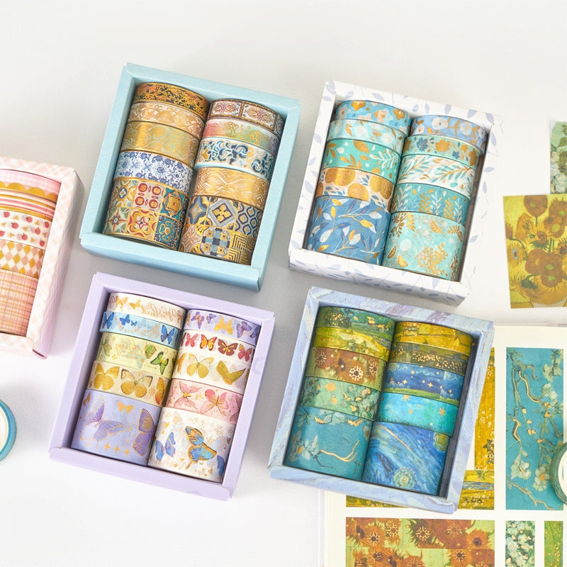 8 Rolls Foil Washi Tape Set - Butterfly, Van Gogh, Floral Print, Geometric a-