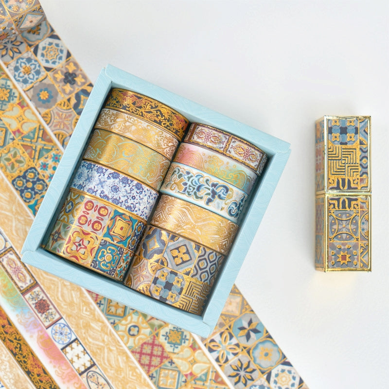 8 Rolls Foil Washi Tape Set - Butterfly, Van Gogh, Floral Print, Geometric b-