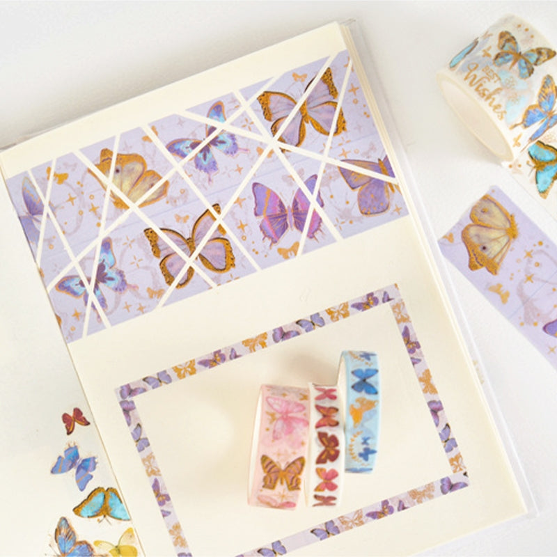 8 Rolls Foil Washi Tape Set - Butterfly, Van Gogh, Floral Print, Geometric b