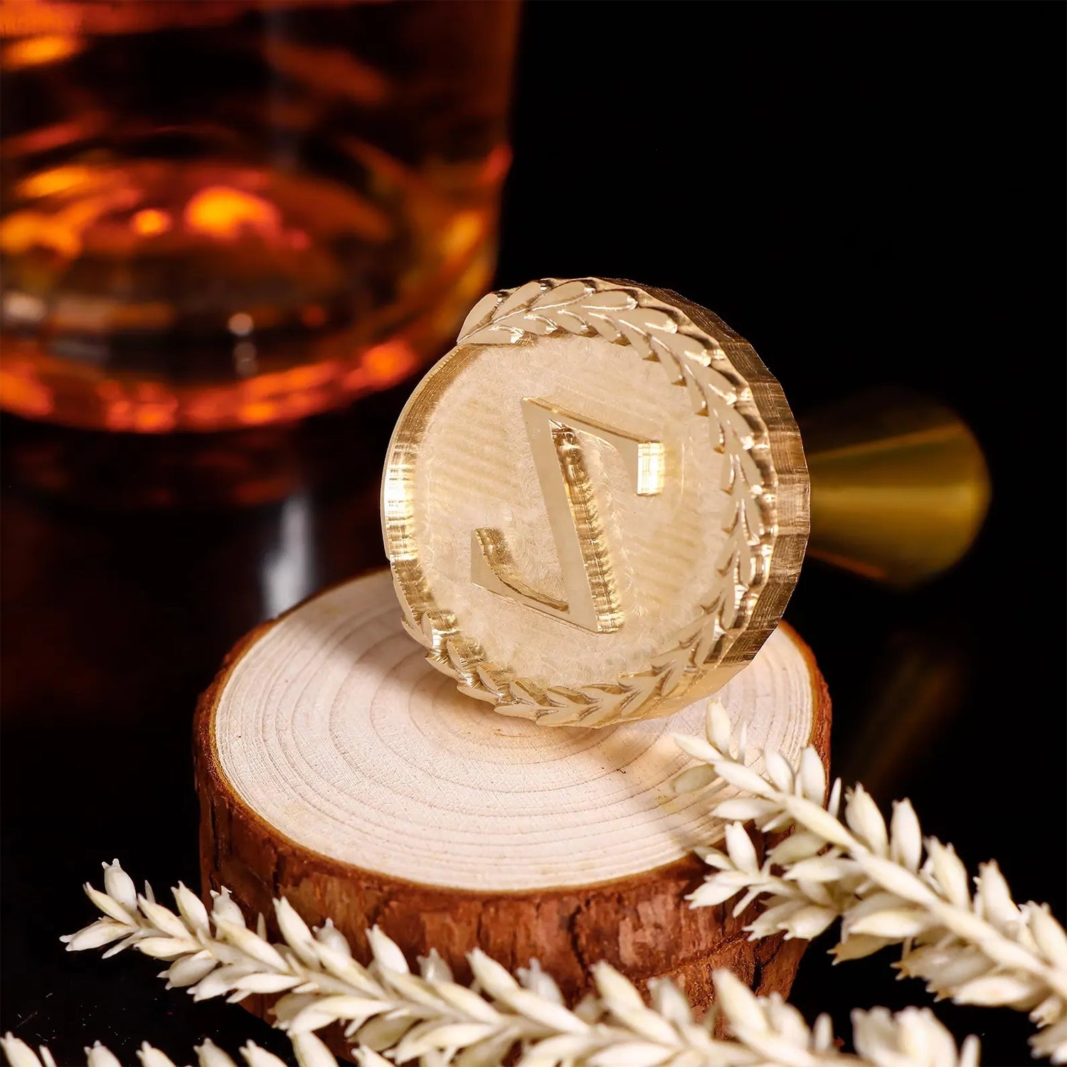 ​Olive Branch Wreath Single Monogram Brass Ice Stamp for Bartender & Planner11