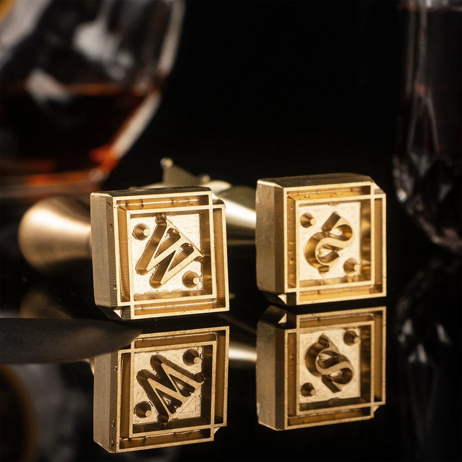 Wedge Frame Single Monogram Brass Ice Stamp for Bartender & Planner11