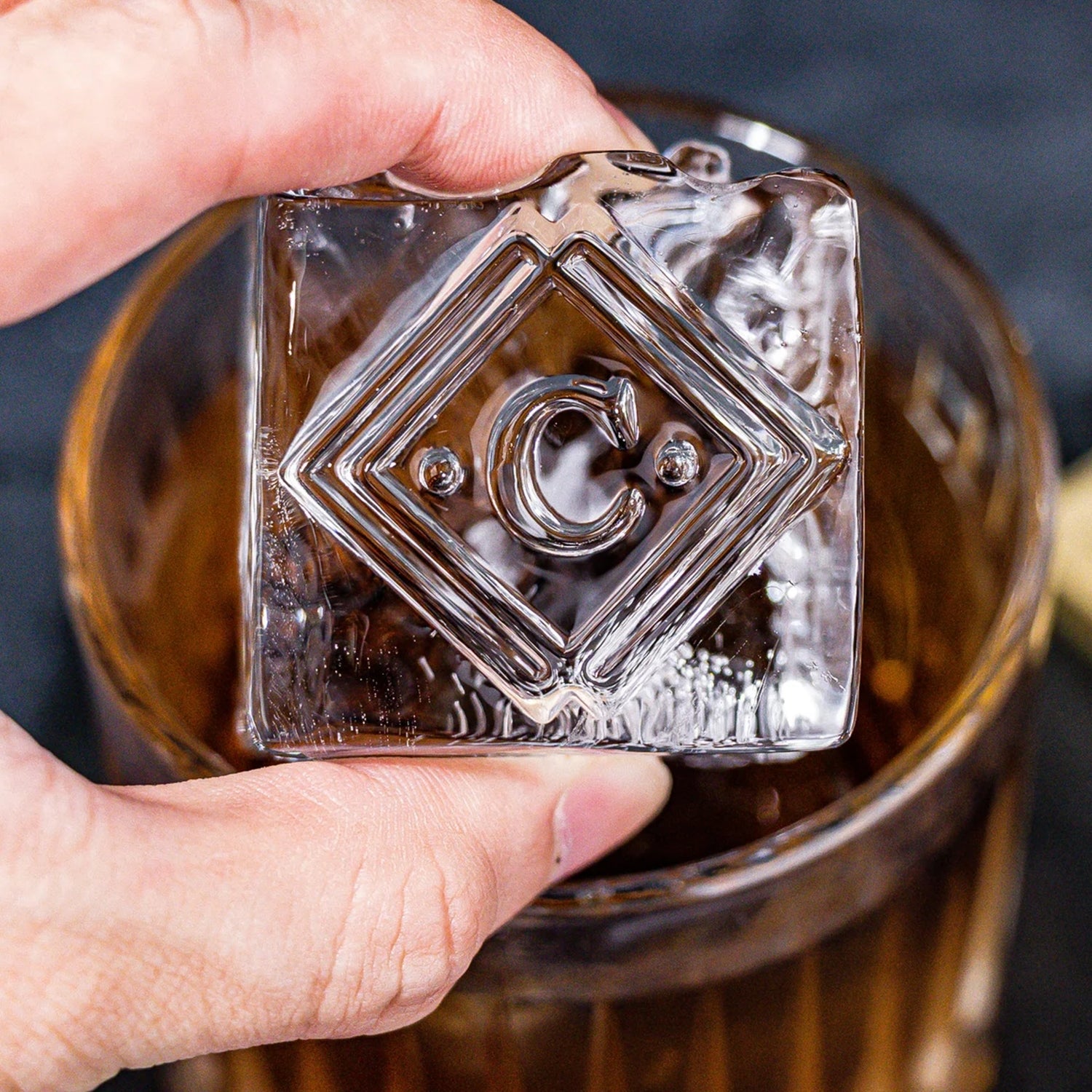 Wedge Frame Single Monogram Brass Ice Stamp for Bartender & Planner1