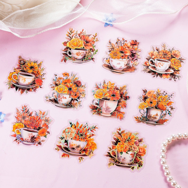 Afternoon Tea and Flower Holographic Hot Stamping PET Stickers b