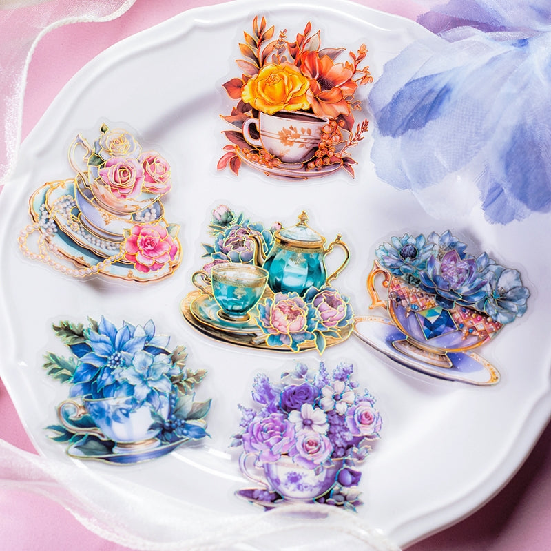 Afternoon Tea and Flower Holographic Hot Stamping PET Stickers b2
