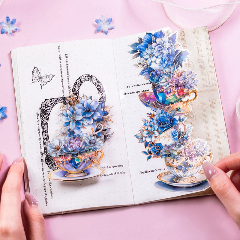 Afternoon Tea and Flower Holographic Hot Stamping PET Stickers b3