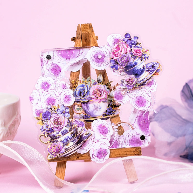 Afternoon Tea and Flower Holographic Hot Stamping PET Stickers b4