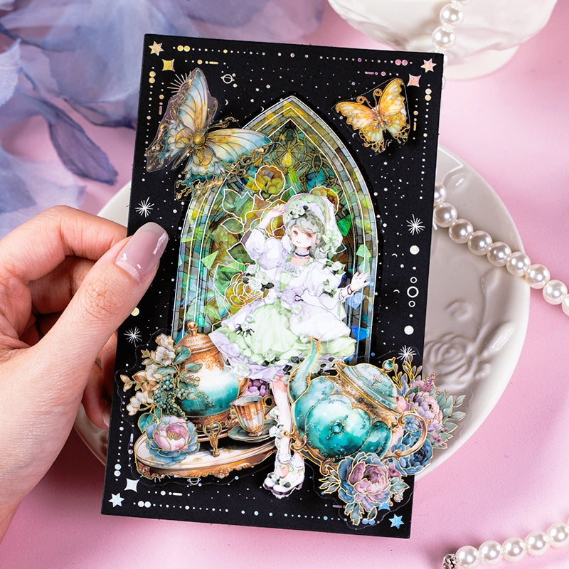 Afternoon Tea and Flower Holographic Hot Stamping PET Stickers b5