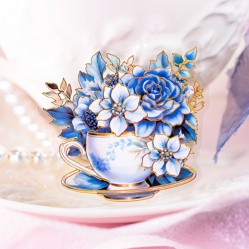 Afternoon Tea and Flower Holographic Hot Stamping PET Stickers c