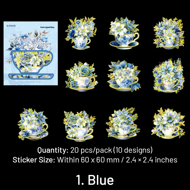 Afternoon Tea and Flower Holographic Hot Stamping PET Stickers sku-1