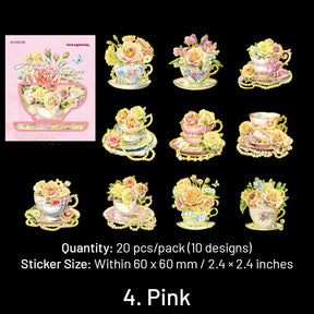 Afternoon Tea and Flower Holographic Hot Stamping PET Stickers sku-4