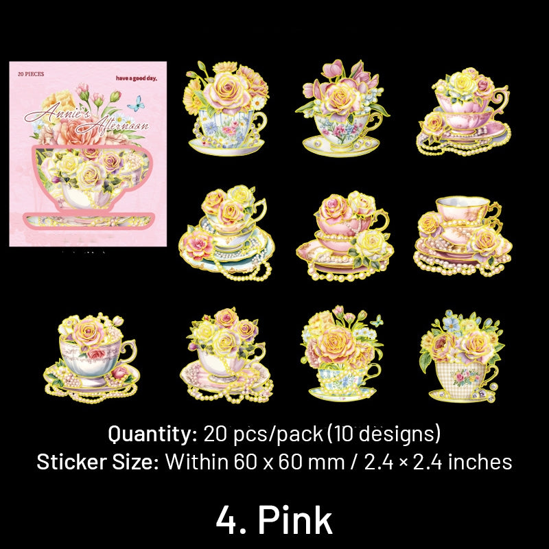 Afternoon Tea and Flower Holographic Hot Stamping PET Stickers sku-4