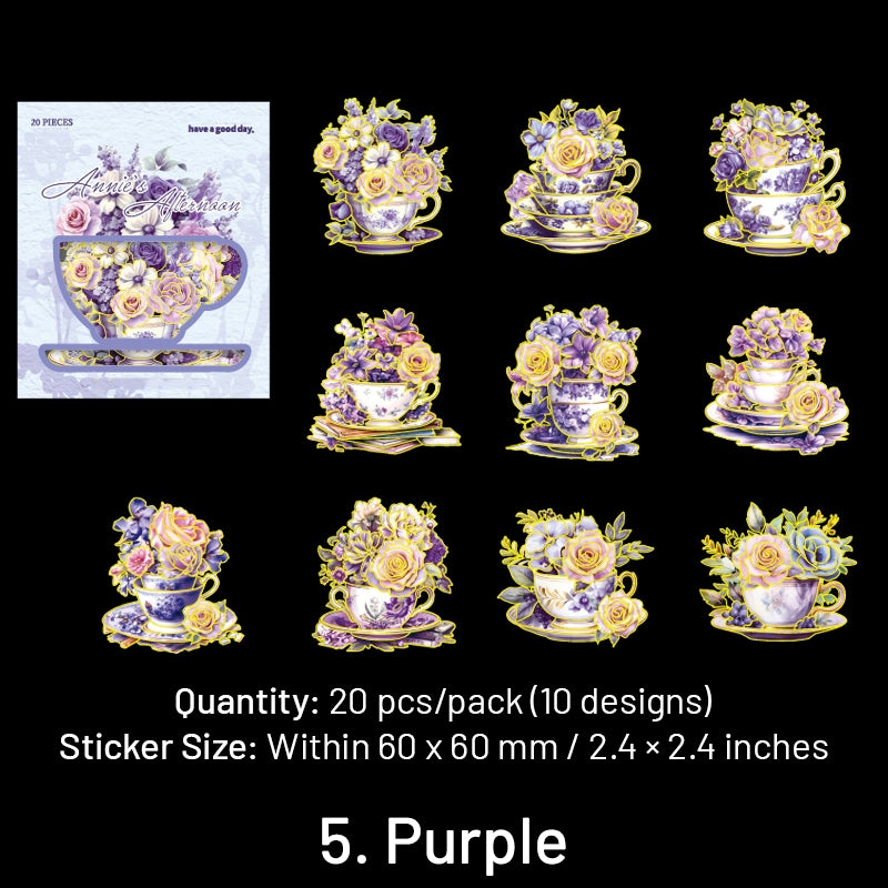 Afternoon Tea and Flower Holographic Hot Stamping PET Stickers sku-5