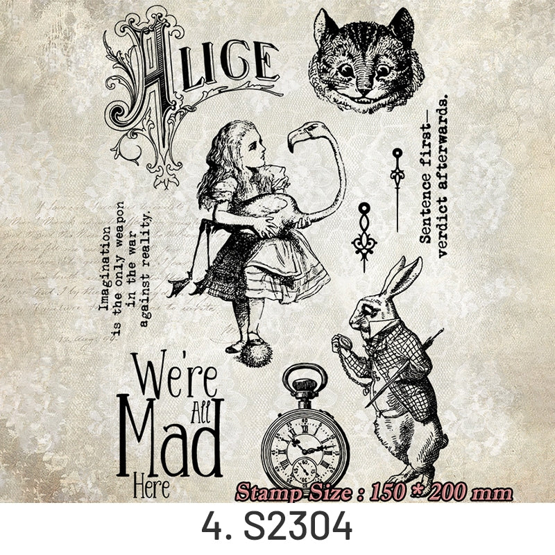 Alice in Wonderland Clear Silicone Stamps - Characters, Text - Stamprints