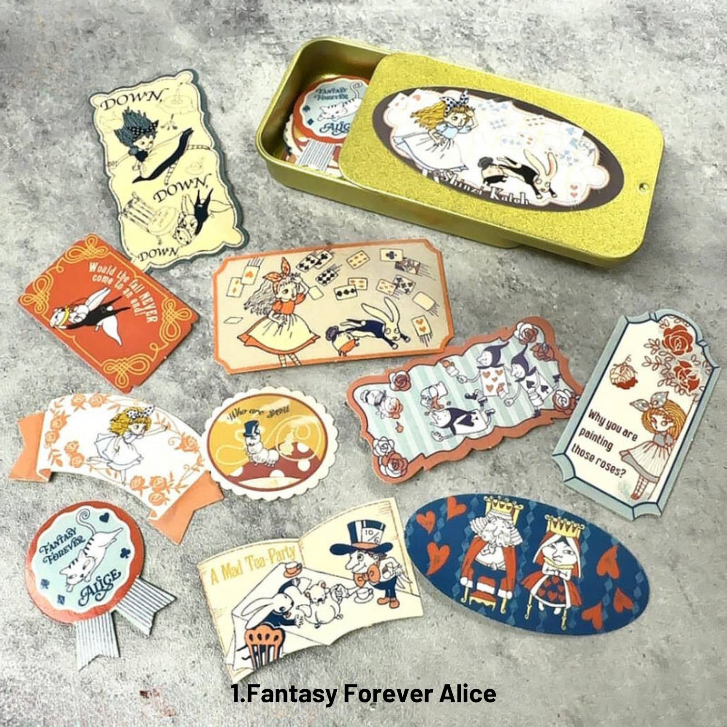 Alice in Wonderland Retro Iron Box Gold Stamping Sticker 10