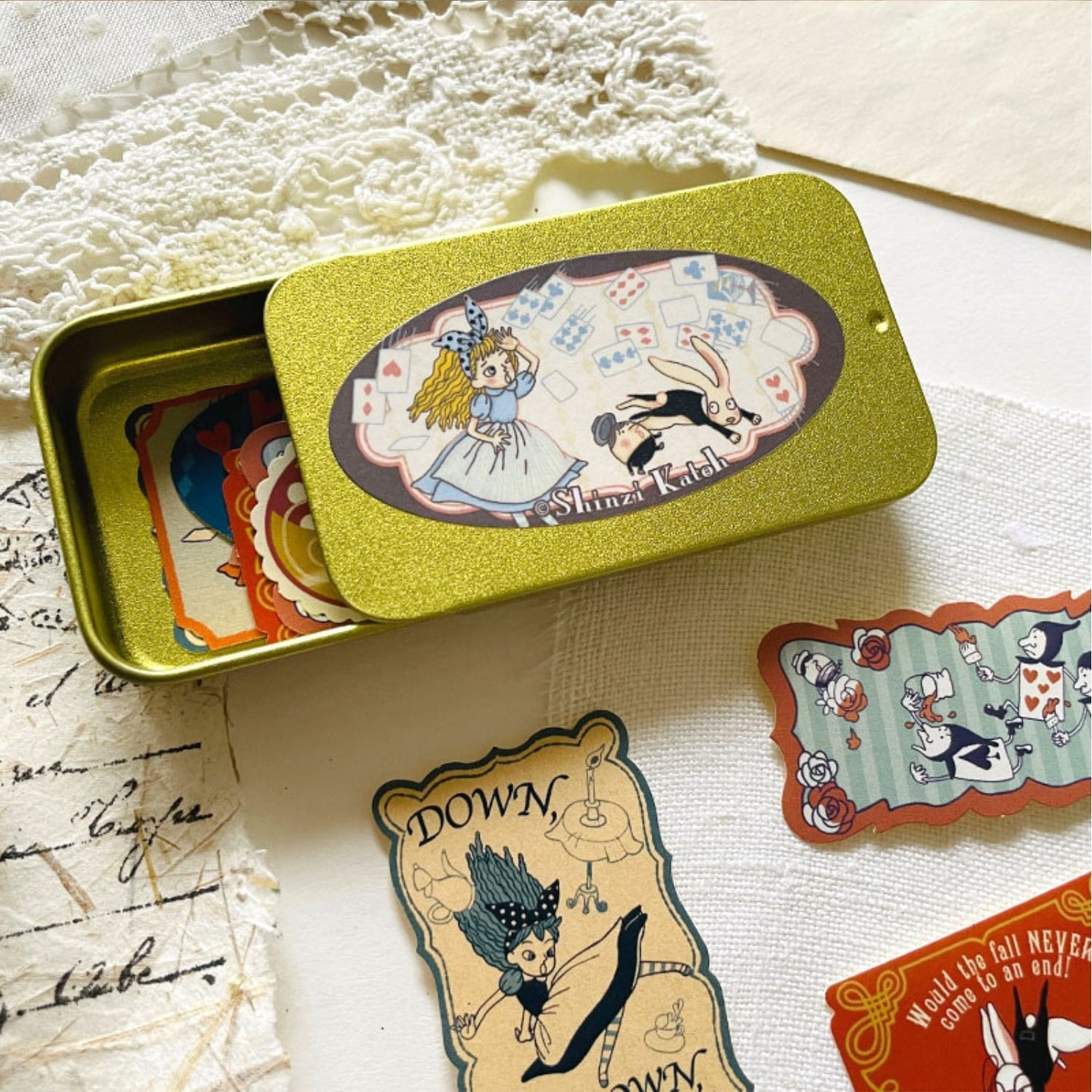Alice in Wonderland Retro Iron Box Gold Stamping Sticker 4