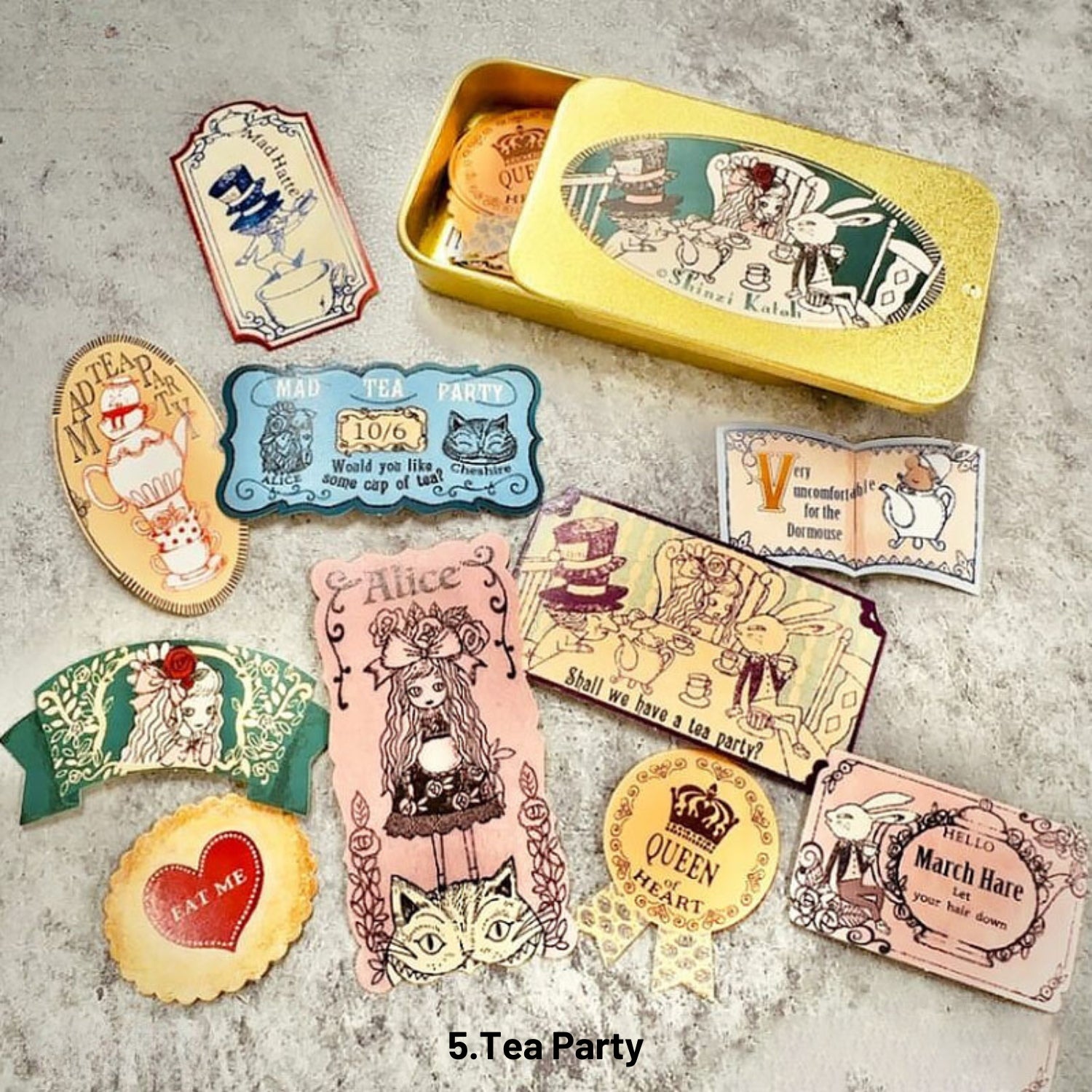 Alice in Wonderland Retro Iron Box Gold Stamping Sticker 6