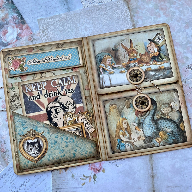 Alice's Adventures in Wonderland Handmade Junk Journal Folio Kit - Stamprints