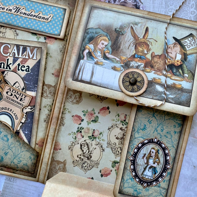 Alice's Adventures in Wonderland Handmade Junk Journal Folio Kit - Stamprints1