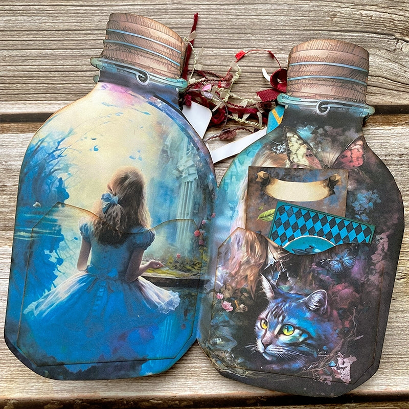 Alice's Wonderland Handmade Bottle-shaped Junk Journal Collection Folder b8