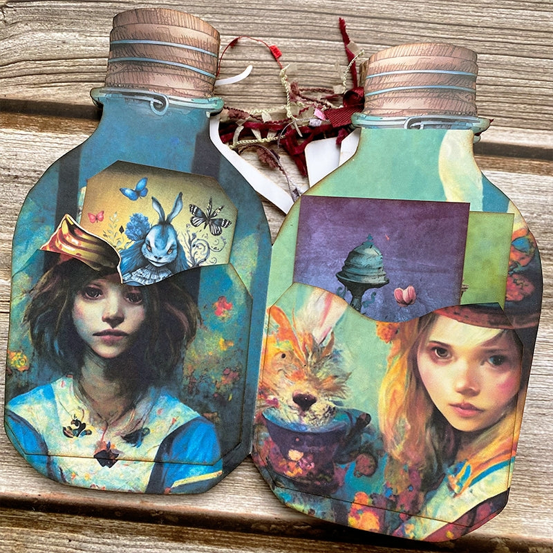 Alice's Wonderland Handmade Bottle-shaped Junk Journal Folio Kit - Stamprints