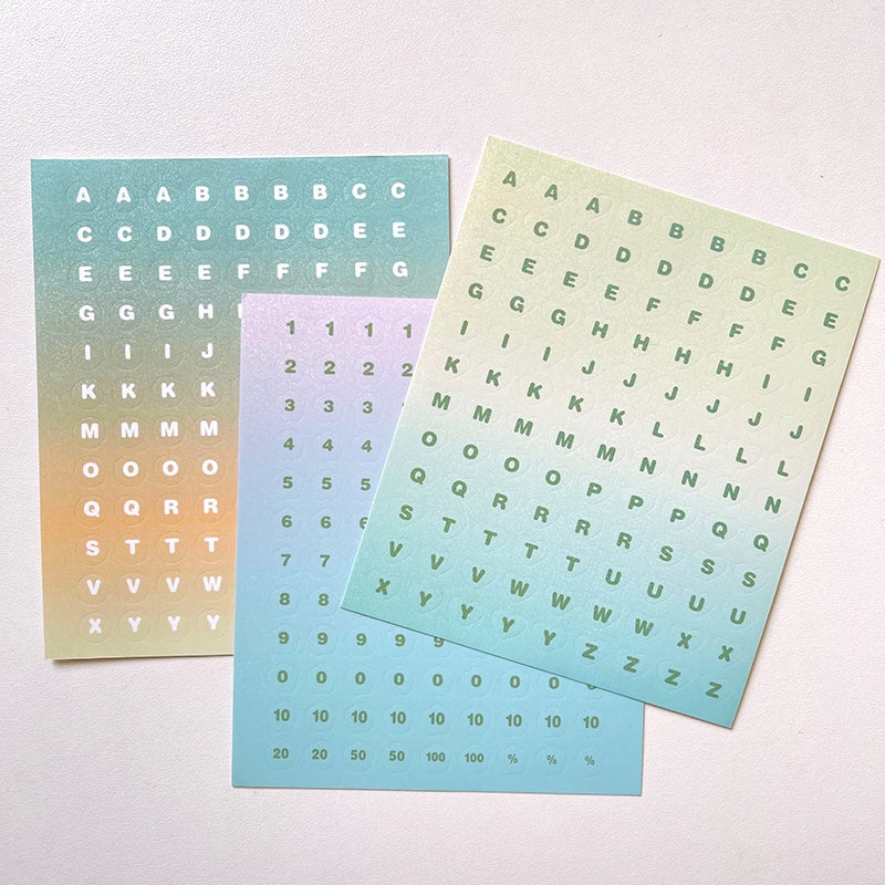 Alphabet and Number Gradient Stickers b2