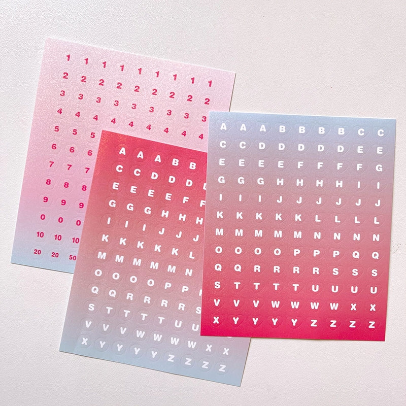 Alphabet and Number Gradient Stickers b3