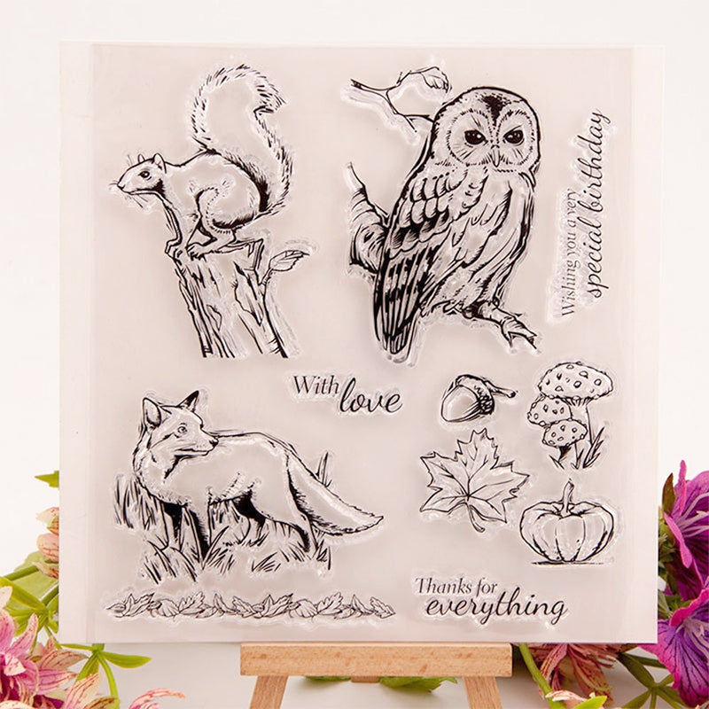 Animal Clear Silicone Stamp - Owl, Squirrel, Fox a