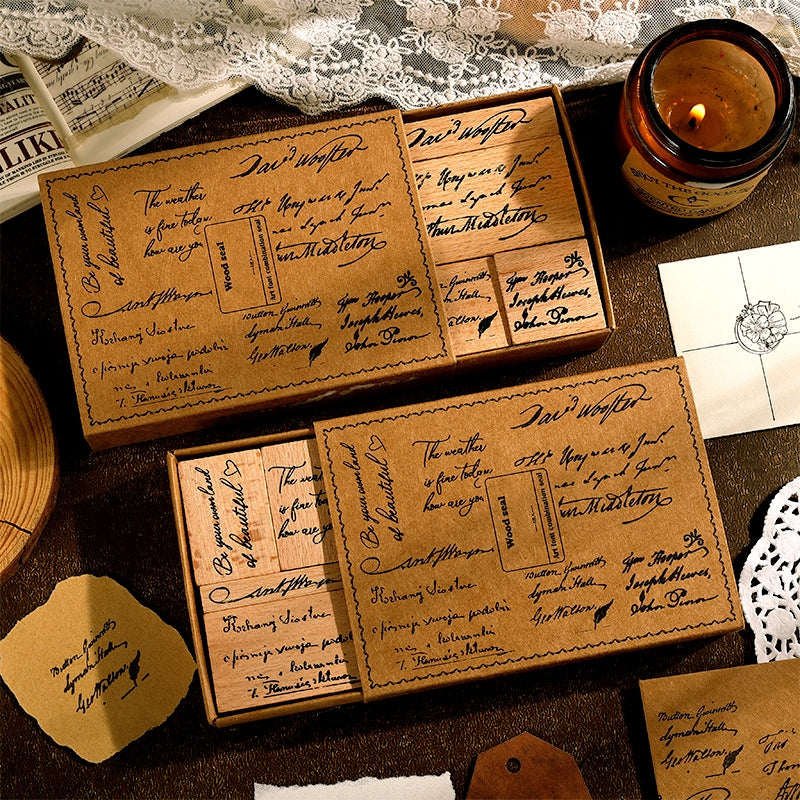 Artistic Font Series Retro English Wooden Rubber Stamp Set a