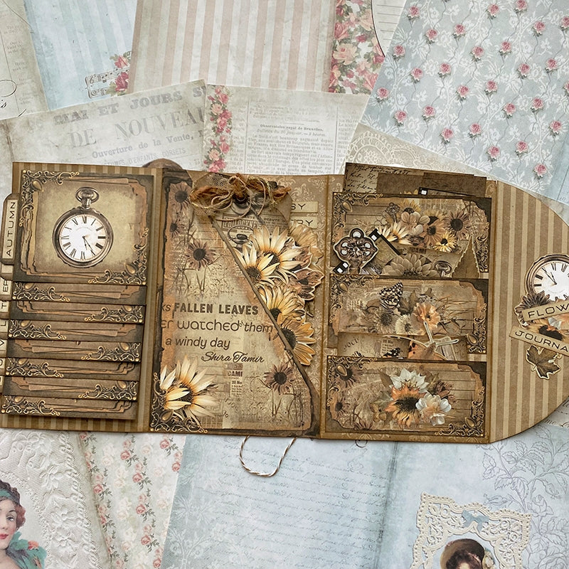 Autumn Girl Retro Handmade Junk Journal Folio Kit - Stamprints3
