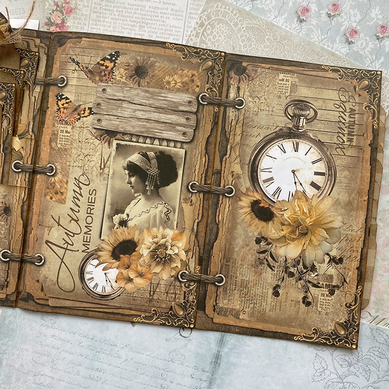 Autumn Girl Retro Handmade Junk Journal Folio Kit - Stamprints4