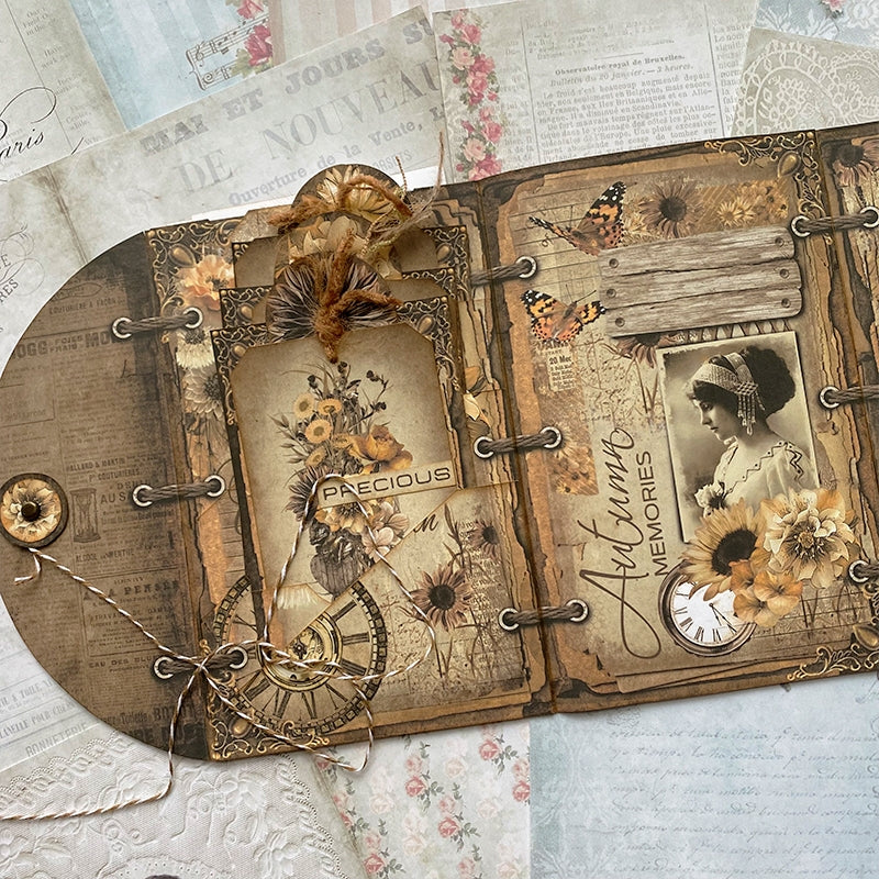 Autumn Girl Retro Handmade Junk Journal Folio Kit - Stamprints5