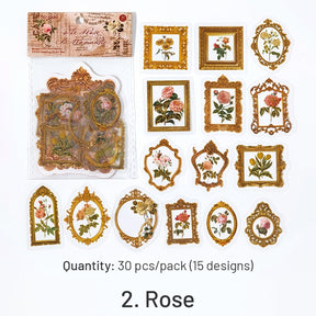 Baroque Frame Hot Stamping Sticker - Lace, Rose, Butterfly, Rosebush, Bottled, Plant sku-2