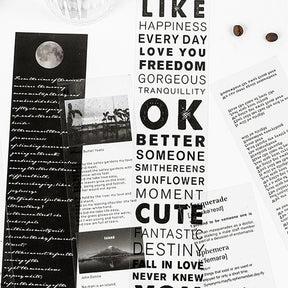 Basic Black & White Word Text Glossy PET Long Strip Sticker b3