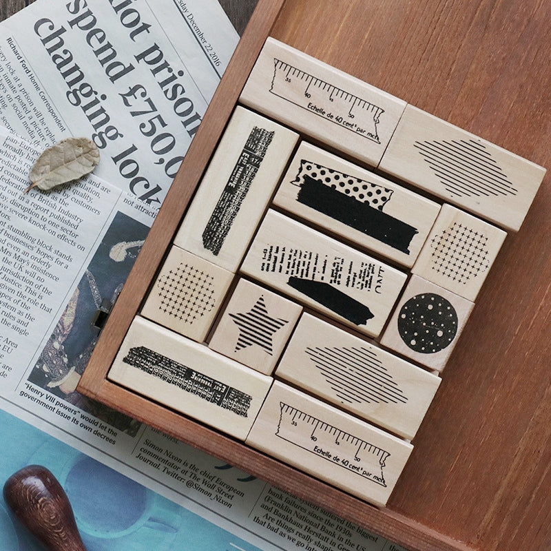 Basic Geometric Decor Wood Rubber Stamp b1