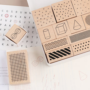 Basic Number and Shape Wooden Rubber Stamp Set b1