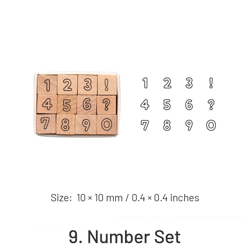 Basic Number and Shape Wooden Rubber Stamp Set sku-9
