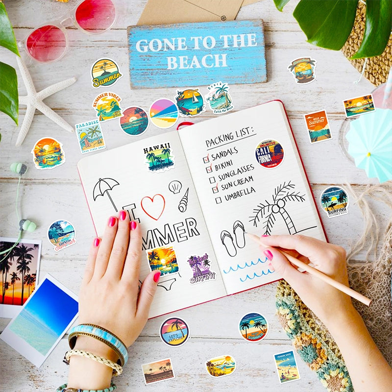 Beach Vacation Travel Vinyl Stickers - Stamprints6