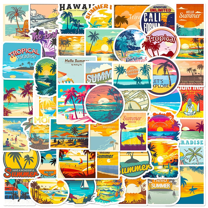 Beach Vacation Travel Vinyl Stickers - Stamprints