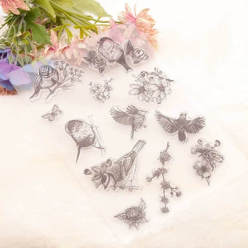 Bird on Branch Clear Silicone Stamp b3