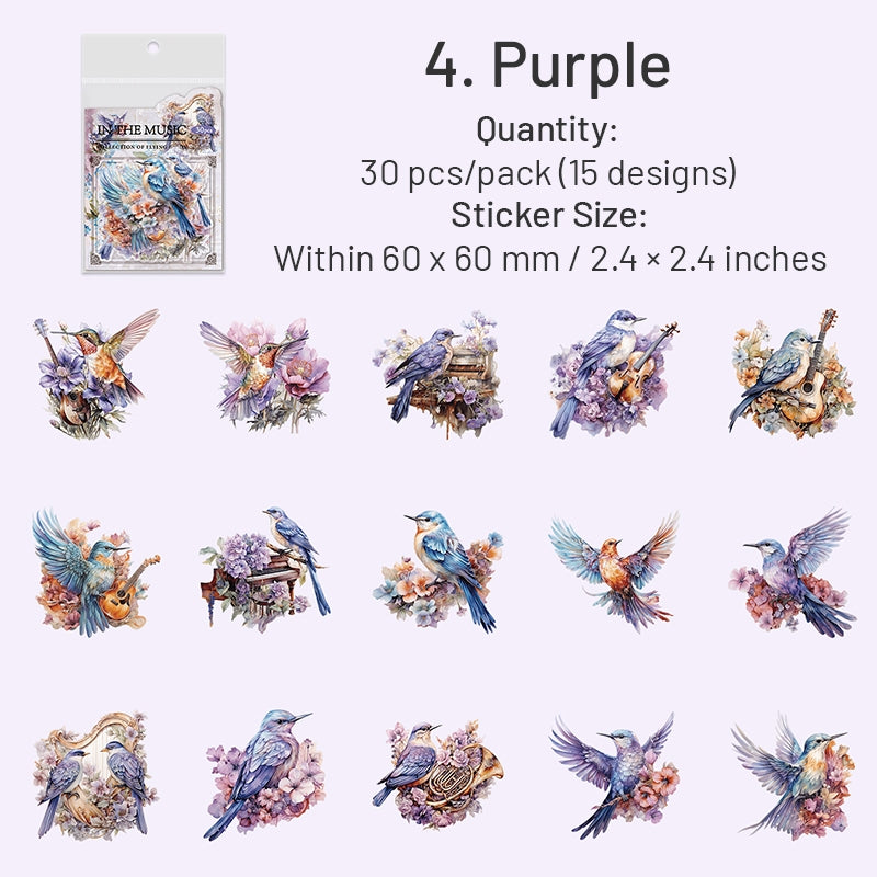 Bird PET Sticker - Branch, Clock, Instrument, Flower sku-4