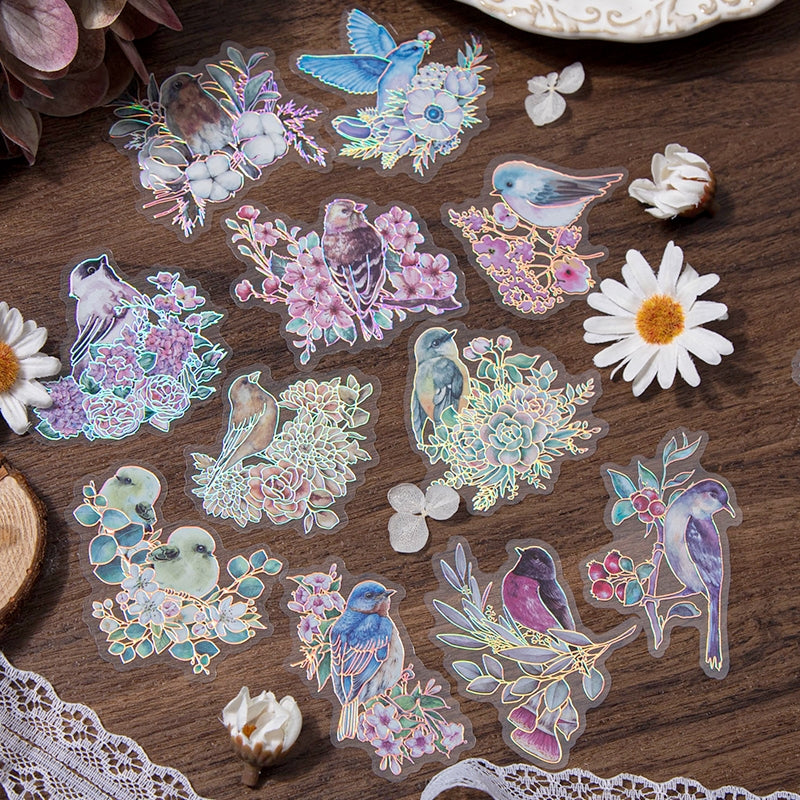 Birds and Blossoms Holographic Hot Stamping PET Stickers b5